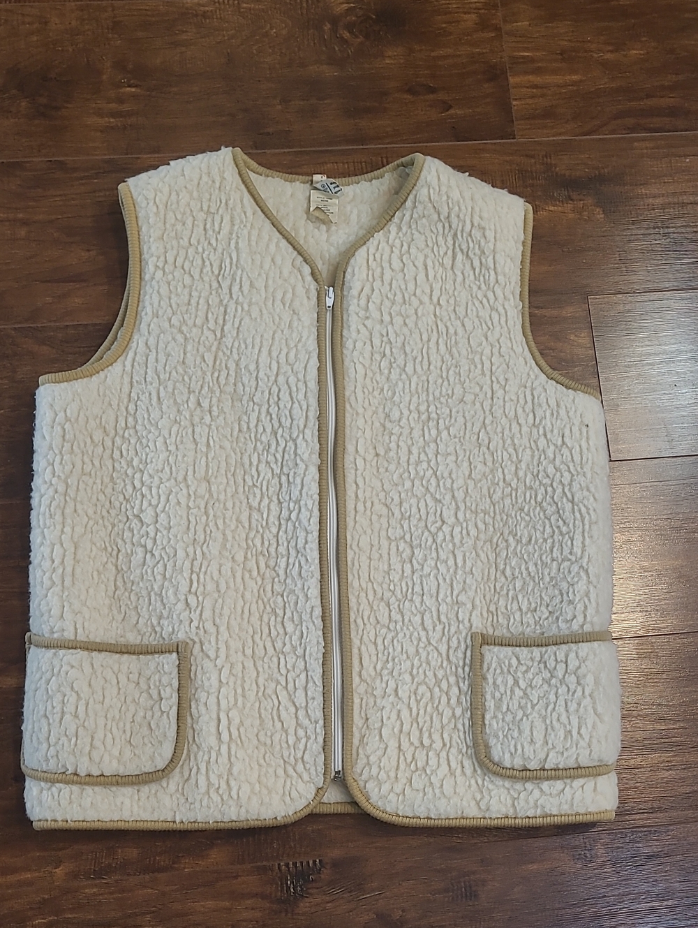 100% Qool Vest Cream Y2k Vintage Zip-Front Made In Australia Mens Large